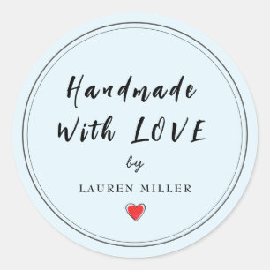 Personalised Handmade with love Pale blue Classic Round Sticker