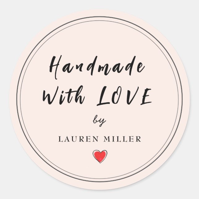 Personalised Handmade with love Pink Classic Round Sticker (Front)
