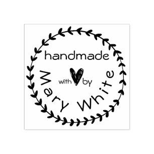 Personalised Handmade With Love Wreath Heart Rubber Stamp