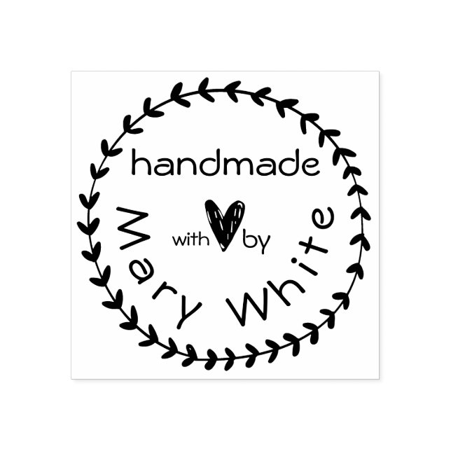 Personalised Handmade With Love Wreath Heart  Rubber Stamp (Imprint)