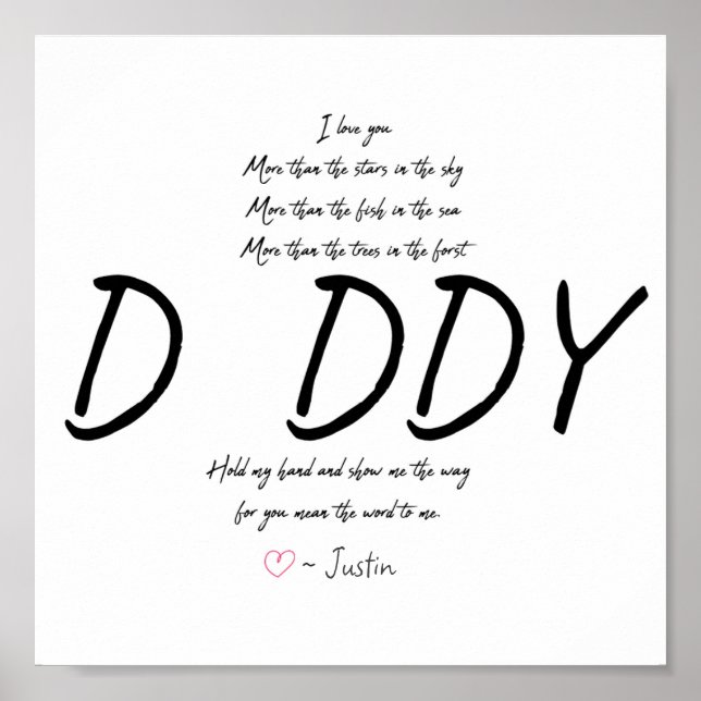 Personalised Handprint Dad Daddy Poem Keepsake Poster (Front)