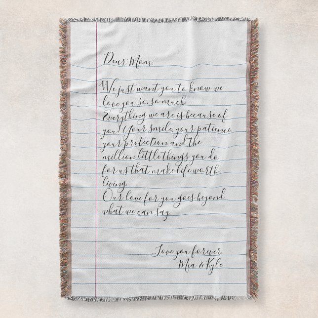 Personalised Handwritten Letter Love Message Mum Throw Blanket (Creator Uploaded)