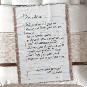 Personalised Handwritten Letter Love Message Mum Throw Blanket