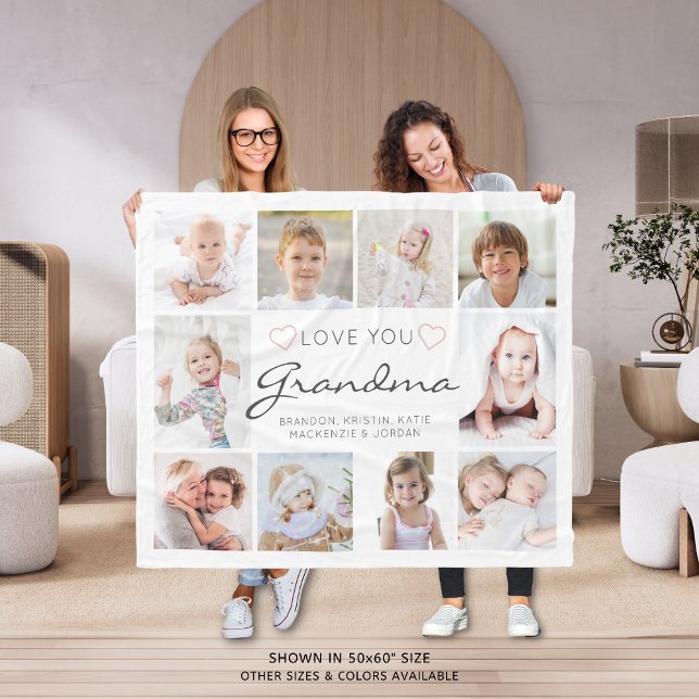 Personalised Handwritten Love You Grandma 10 Photo Fleece Blanket (Creator Uploaded)