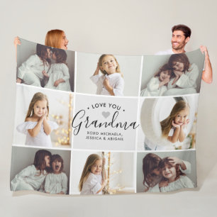 Personalised Handwritten Love You Grandma 8-Photo Fleece Blanket