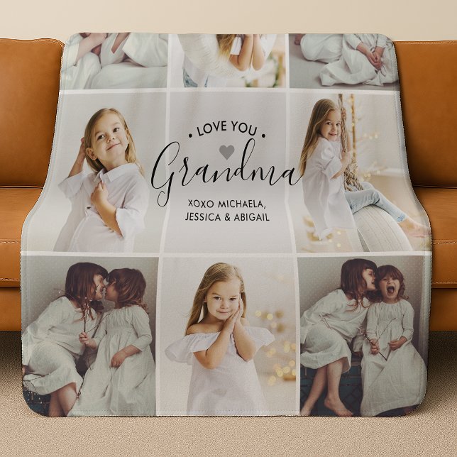 Personalised Handwritten Love You Grandma 8-Photo Sherpa Blanket (Creator Uploaded)