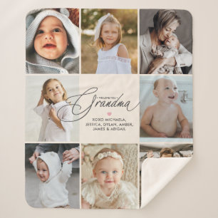 Personalised Handwritten Love You Grandma 8-Photo Sherpa Blanket