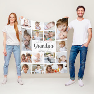 Personalised Handwritten Love You Grandpa 15 Photo Fleece Blanket