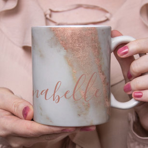Personalised handwritten name rose gold marble coffee mug