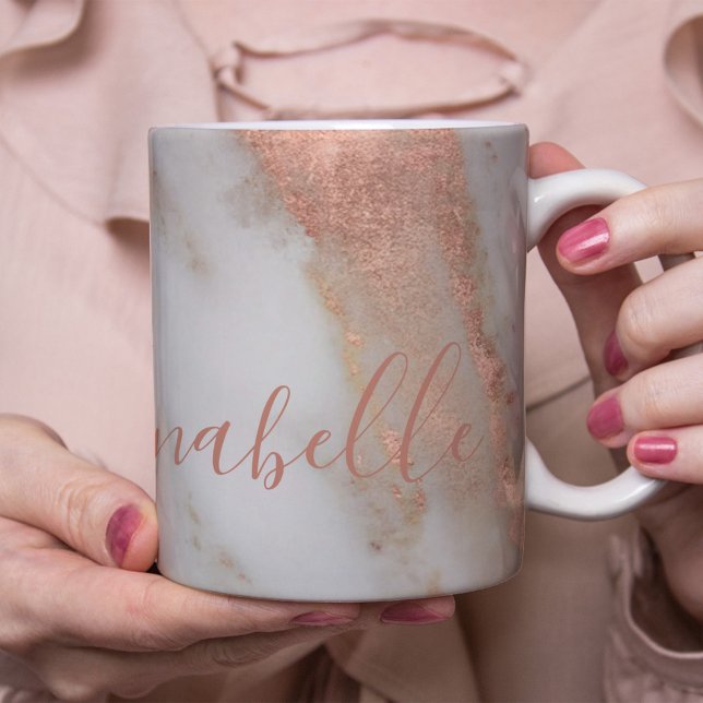 Personalised handwritten name rose gold marble coffee mug (Creator Uploaded)