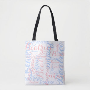 personalised handwritten names, typography tote bag