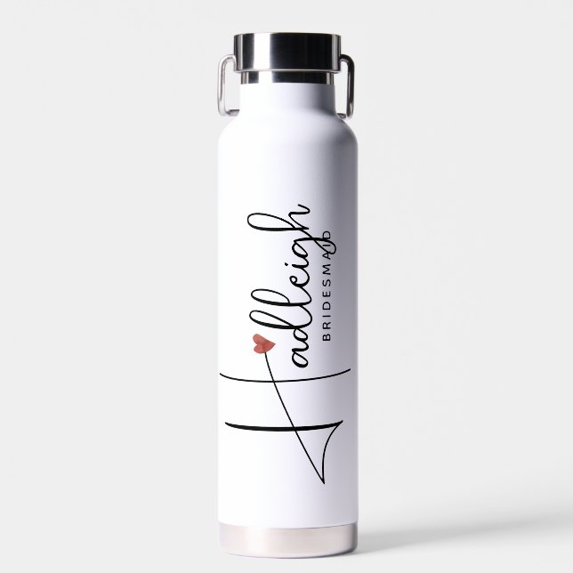 Personalised Handwritten Script Name Bridesmaid  Water Bottle (Front)