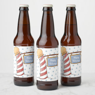 Personalised Hanging Sign Striped Pole Holiday    Beer Bottle Label