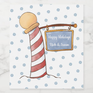 Personalised Hanging Sign Striped Pole Holiday Wine Label