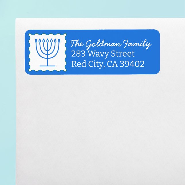 Personalised Hanukkah Menorah Blue Return Address  Label (Creator Uploaded)