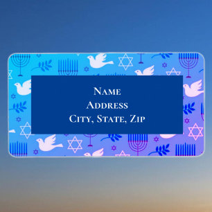 Personalised Hanukkah Menorah Doves & Stars Label