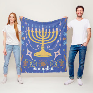 Personalised Hanukkah pattern Fleece Blanket