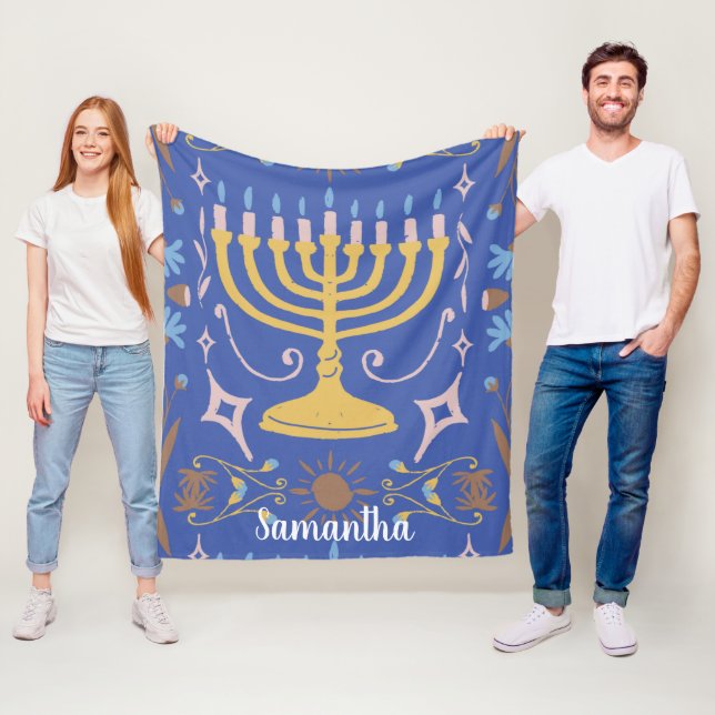 Personalised Hanukkah pattern Fleece Blanket (In Situ)