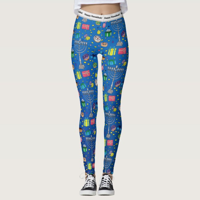 Personalised Hanukkah Pattern  Leggings (Front)