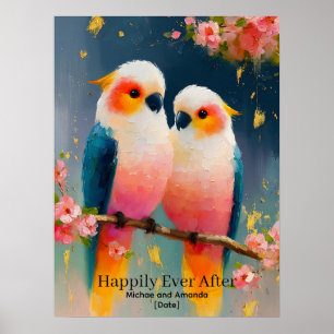 Personalised "Happily Ever After" Parrot Couple Poster