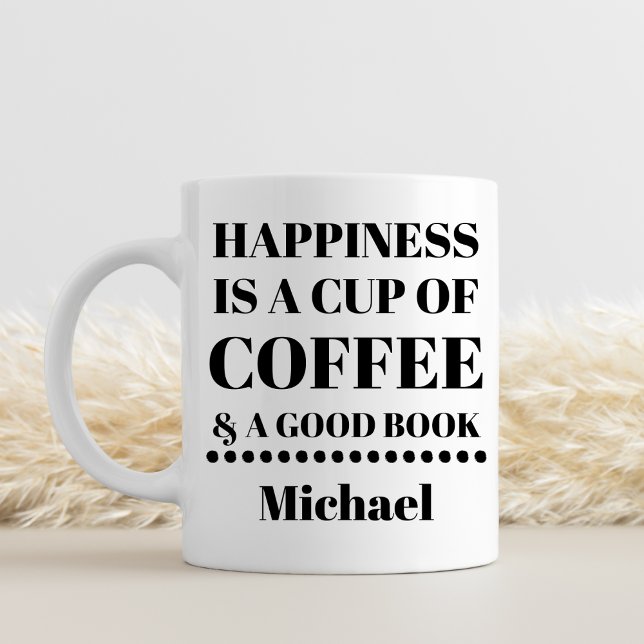 Personalised Happiness Is Coffee & A Good Book Mug (Creator Uploaded)