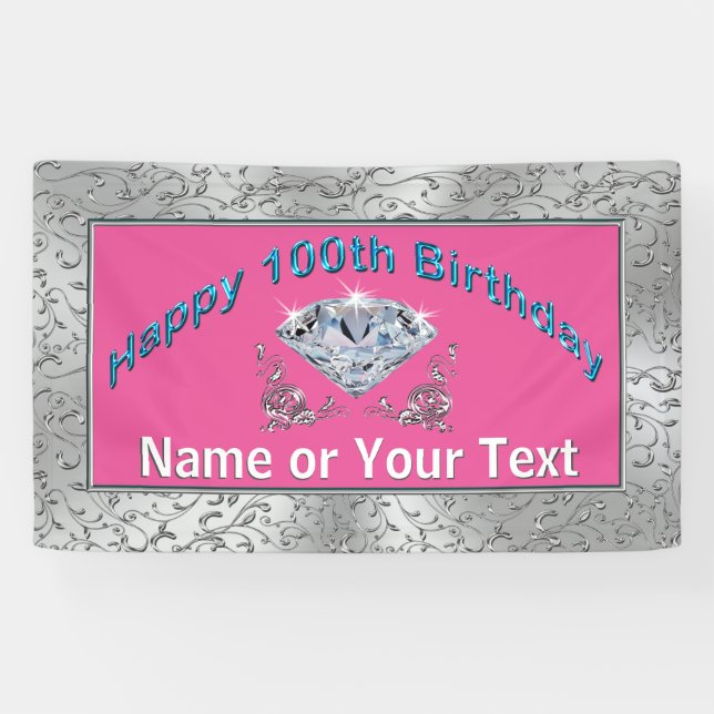 Personalised Happy 100th Birthday Banner for Her (Horizontal)