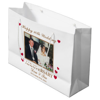 Personalised Happy 10th Wedding Anniversary White Large Gift Bag