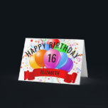 Personalised Happy 16th Birthday  Card<br><div class="desc">personalised happy birthday wishes with balloons and streamers</div>