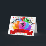Personalised Happy 16th Birthday  Card<br><div class="desc">personalised happy birthday wishes with balloons and streamers</div>