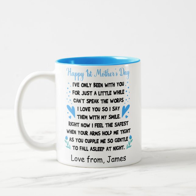 Personalised Happy 1st Mother's Day, Custom Names Two-Tone Coffee Mug (Left)