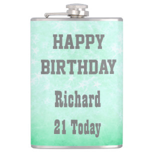 Personalised Happy 21st Birthday design Hip Flask
