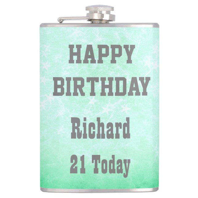Personalised Happy 21st Birthday design Hip Flask (Front)