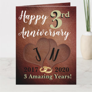 Personalised Happy 3rd Wedding Anniversary Card