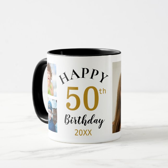Personalised Happy 50th Birthday 5 Photo Collage Mug (Front Left)