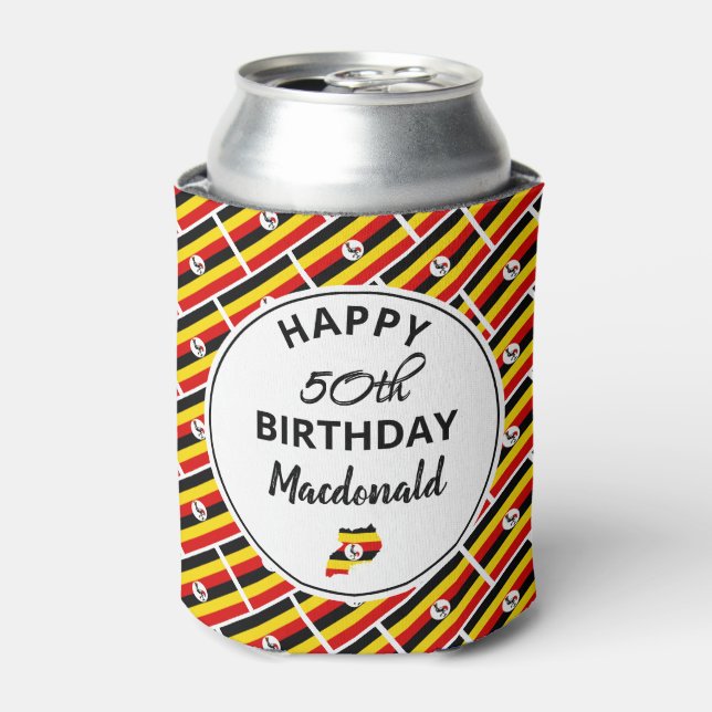 Personalised Happy 50th Birthday UGANDA FLAG Can Cooler (Can Front)