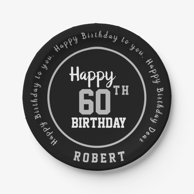 Personalised Happy 60th Birthday Party Paper Plate (Front)