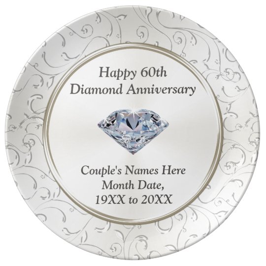 Personalised Happy 60th Diamond Anniversary Plate Au