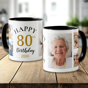 Personalised Happy 80th Birthday 5 Photo Collage Mug