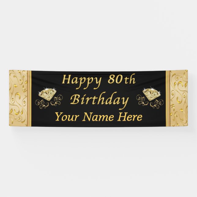 Personalised Happy 80th Birthday Banner (Horizontal)