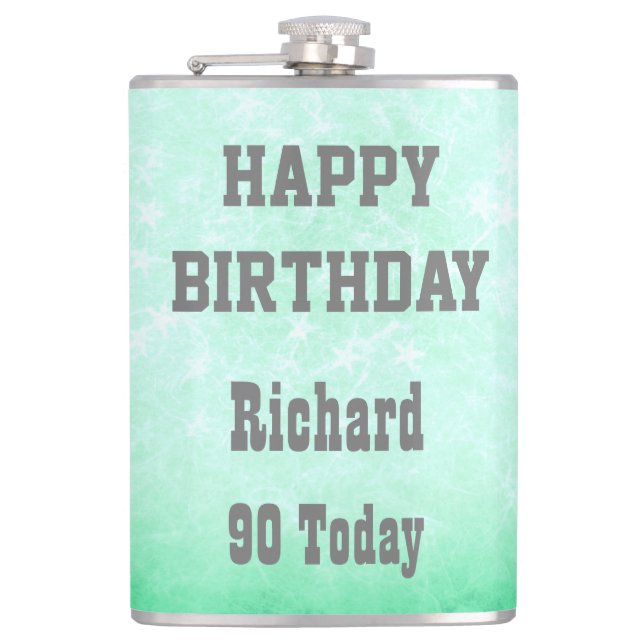 Personalised Happy 90th  Birthday design Hip Flask (Front)