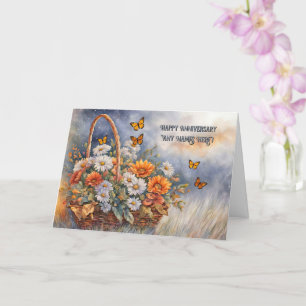 Personalised Happy Anniversary Basket of Flowers Card