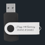 Personalised happy anniversary gift custom name USB flash drive<br><div class="desc">Personalised happy anniversary gift custom name Flash Drive. Custom small pen drive stick gift for home or office. Elegant typography design with couple's name.</div>