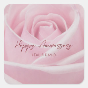 Personalised happy anniversary pink rose square sticker