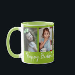 Personalised Happy Birthday 5 Photo Collage Blue   Mug<br><div class="desc">Unique keepsake mug gift for grandparents birthday with happy birthday typography and 5 photos of grandchildren with their names.</div>