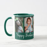 Personalised Happy Birthday 5 Photo Collage Green Mug<br><div class="desc">Unique keepsake mug gift for grandparents birthday with happy birthday typography and 5 photos of grandchildren with their names.</div>