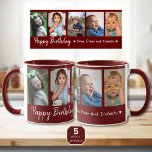 Personalised Happy Birthday 5 Photo Collage Maroon Mug<br><div class="desc">Unique keepsake mug gift for grandparents birthday with happy birthday typography and 5 photos of grandchildren with their names.</div>