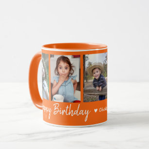 Personalised Happy Birthday 5 Photo Collage Orange Mug