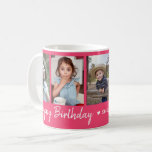 Personalised Happy Birthday 5 Photo Collage Pink Coffee Mug<br><div class="desc">Unique keepsake mug gift for grandparents birthday with happy birthday typography and 5 photos of grandchildren with their names.</div>
