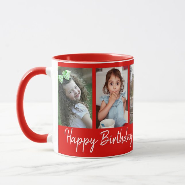 Personalised Happy Birthday 5 Photo Collage Red Mug (Left)