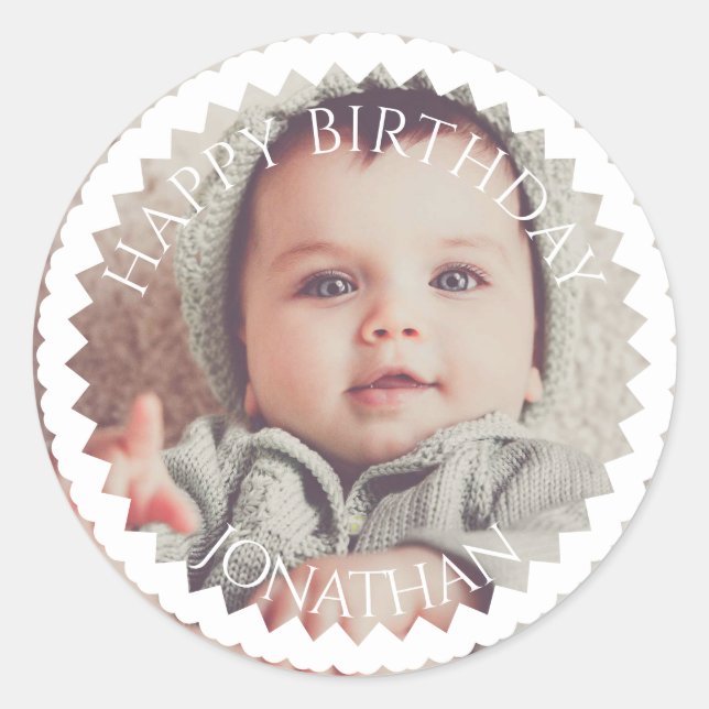Personalised Happy Birthday add your photo Classic Round Sticker (Front)
